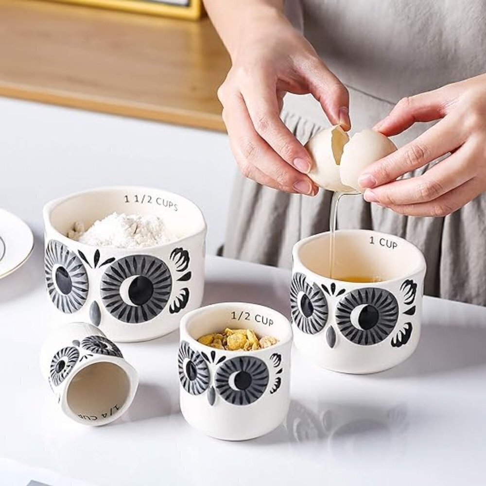 Golden Player Ceramic Stoneware Owl Nested Measuring Cup Set
